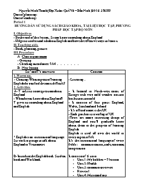 Giáo án Tiếng Anh Lớp 7 - Chương trình học kì I - Năm học 2016-2017 - Nguyễn Minh Thanh
